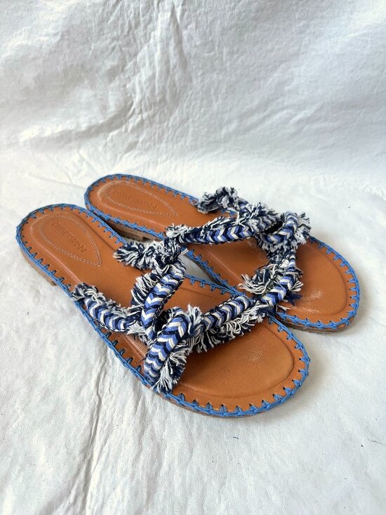 Zimmermann sandals Braided Strap blue white brown 39 US 8 womens slide flat